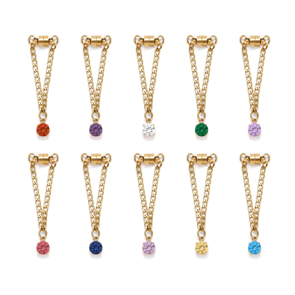Weinglas-Charm Set mit zehn Glasmarkern in Gold – Kristallsteine an Gliederkette mit Magnetverschluss von Tablemuse