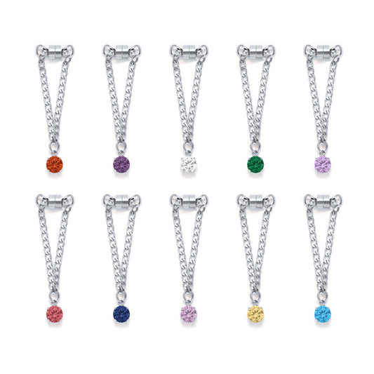 Weinglas-Charm Set mit zehn Glasmarkern in Silber – Kristallsteine an Gliederkette mit Magnetverschluss von Tablemuse