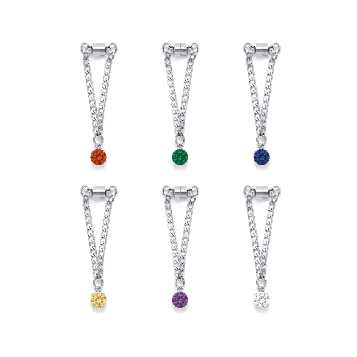 Weinglas-Charm Set mit sechs Glasmarkern in Silber – Kristallsteine an Gliederkette mit Magnetverschluss von Tablemuse