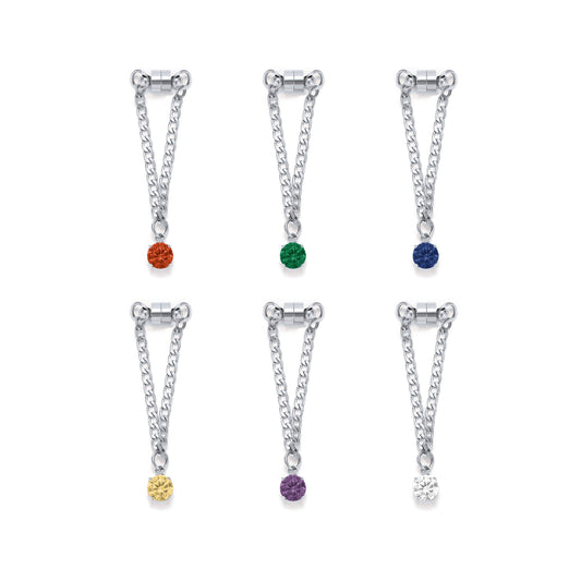 Weinglas-Charm Set mit sechs Glasmarkern in Silber – Kristallsteine an Gliederkette mit Magnetverschluss von Tablemuse