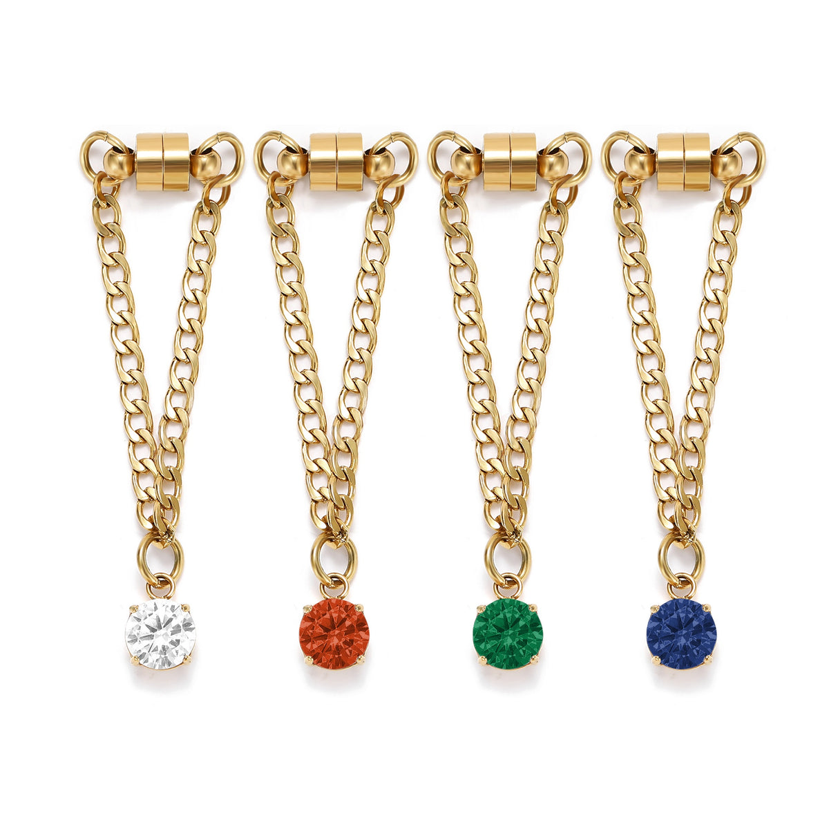 Weinglas-Charm Set „Klassik“ mit vier Glasmarkern in Gold – Kristallsteine an Gliederkette mit Magnetverschluss von Tablemuse