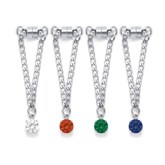 Weinglas-Charm Set „Klassik“ mit vier Glasmarkern in Silber – Kristallsteine an Gliederkette mit Magnetverschluss von Tablemuse