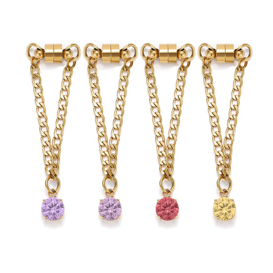 Weinglas-Charm Set „Pastell“ mit vier Glasmarkern in Gold – Kristallsteine an Gliederkette mit Magnetverschluss von Tablemuse