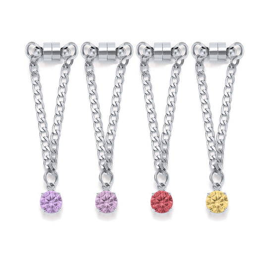 Weinglas-Charm Set „Pastell“ mit vier Glasmarkern in Silber – Kristallsteine an Gliederkette mit Magnetverschluss von Tablemuse